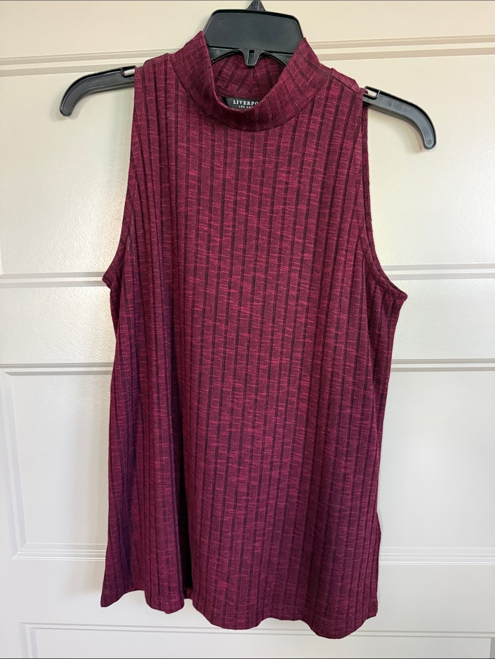 Liverpool Sleeveless Mock Neck Ribbed Top - Burgundy